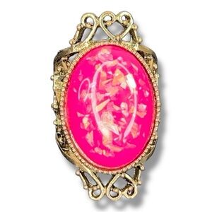 Size 7.5 Pink Brass-look Ring Womens Filigree Goth Retro Glam